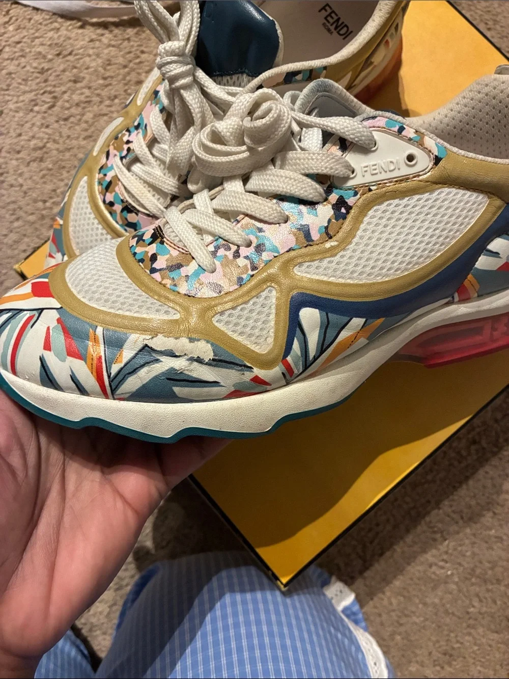 Fendi  Multicolor Graphic Sneakers with Yellow & Teal Accents.